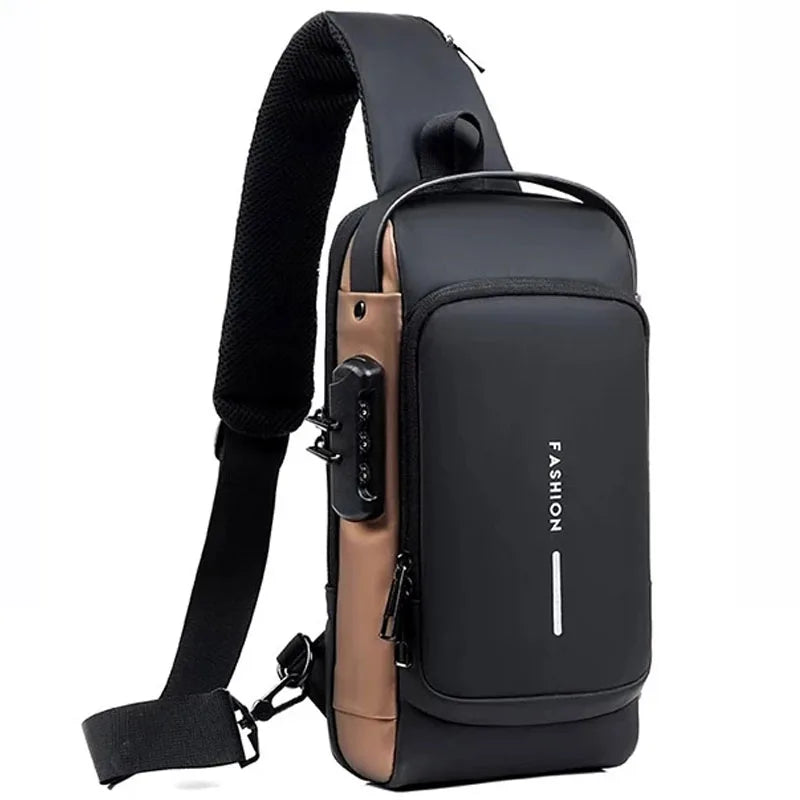 Bolsa de ombro masculina multifuncional antirroubo USB, bolsa transversal, transversal, bolsa de viagem, bolsa de peito, mochila mensageiro para homens