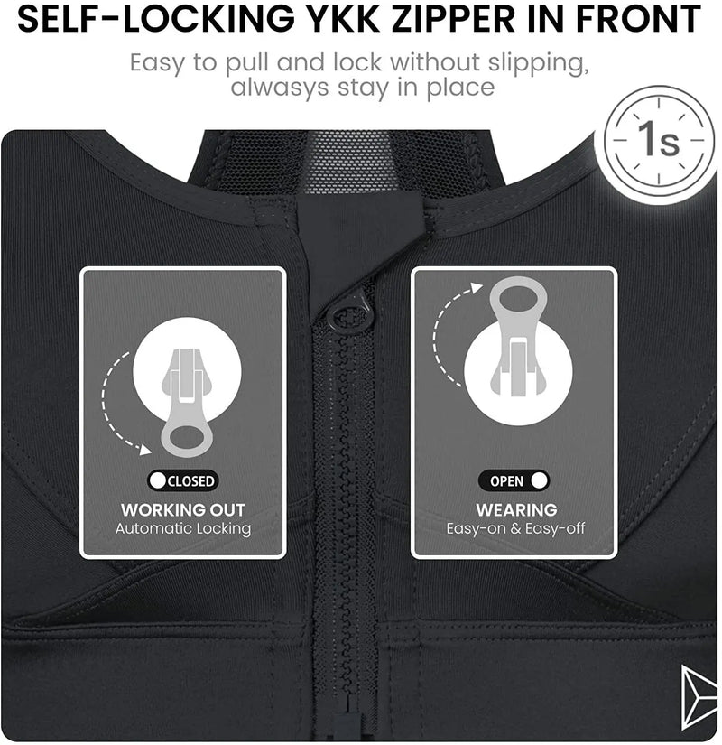 Front Zipper Sports Bra Women's Underwear Running Fitness Seamless Brassiere Shockproof Breathable without Underwire Bralette